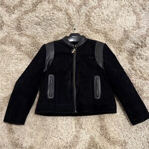Baby Phat Suede Leather Bomber Jacket Black Faux Fur Lined